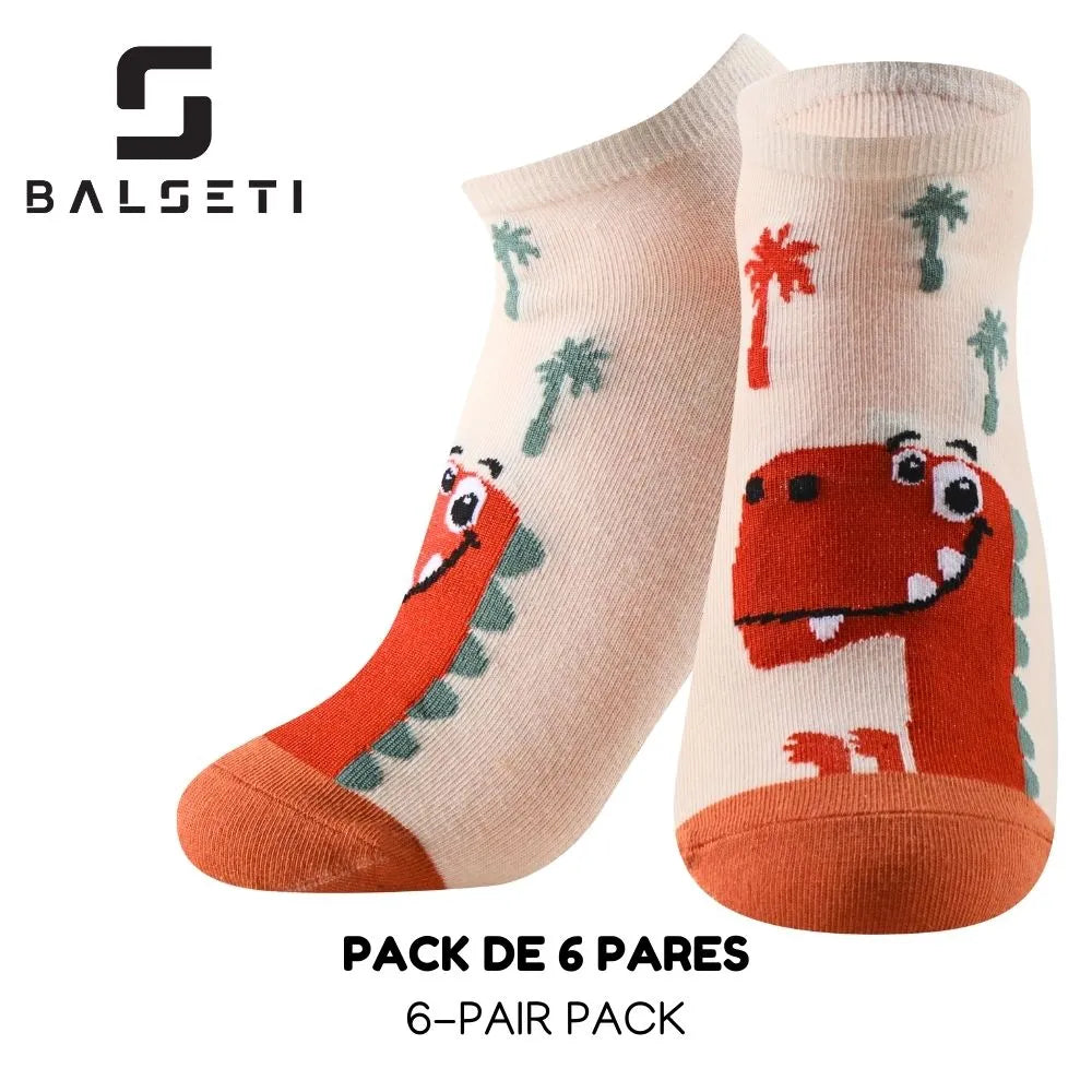 Calcetines tobilleros coloridos con dibujos de dragón y dinosaurio