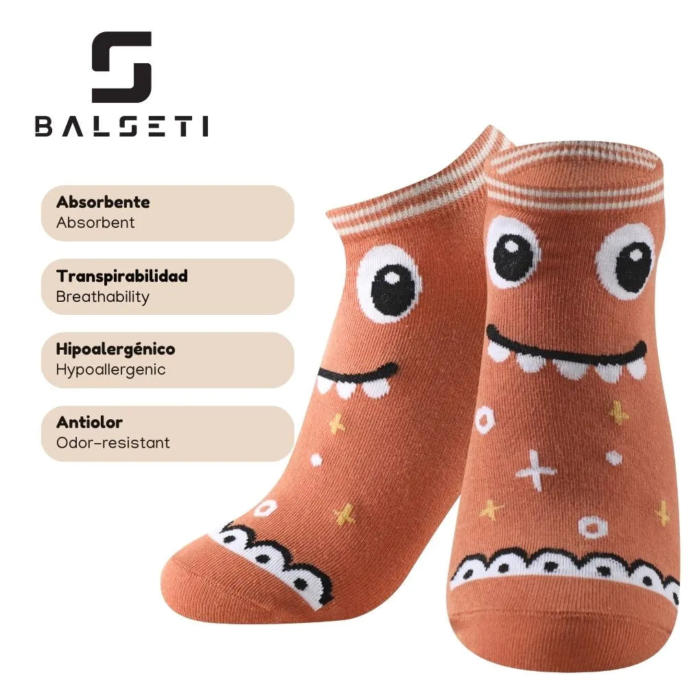 Calcetines tobilleros coloridos con dibujos de dragón y dinosaurio