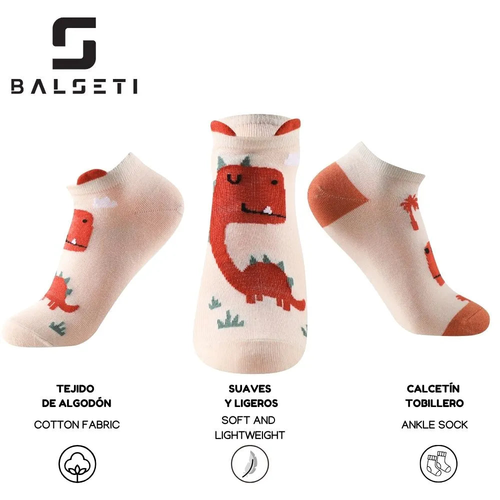 Calcetines tobilleros coloridos con dibujos de dragón y dinosaurio