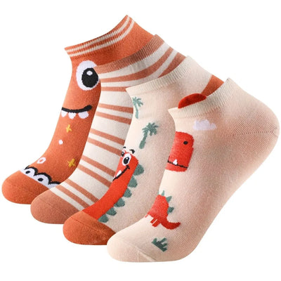 Calcetines tobilleros coloridos con dibujos de dragón y dinosaurio