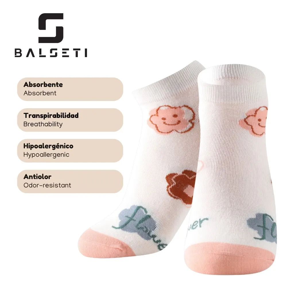 Calcetines tobilleros con estampados divertidos de flores y conejos