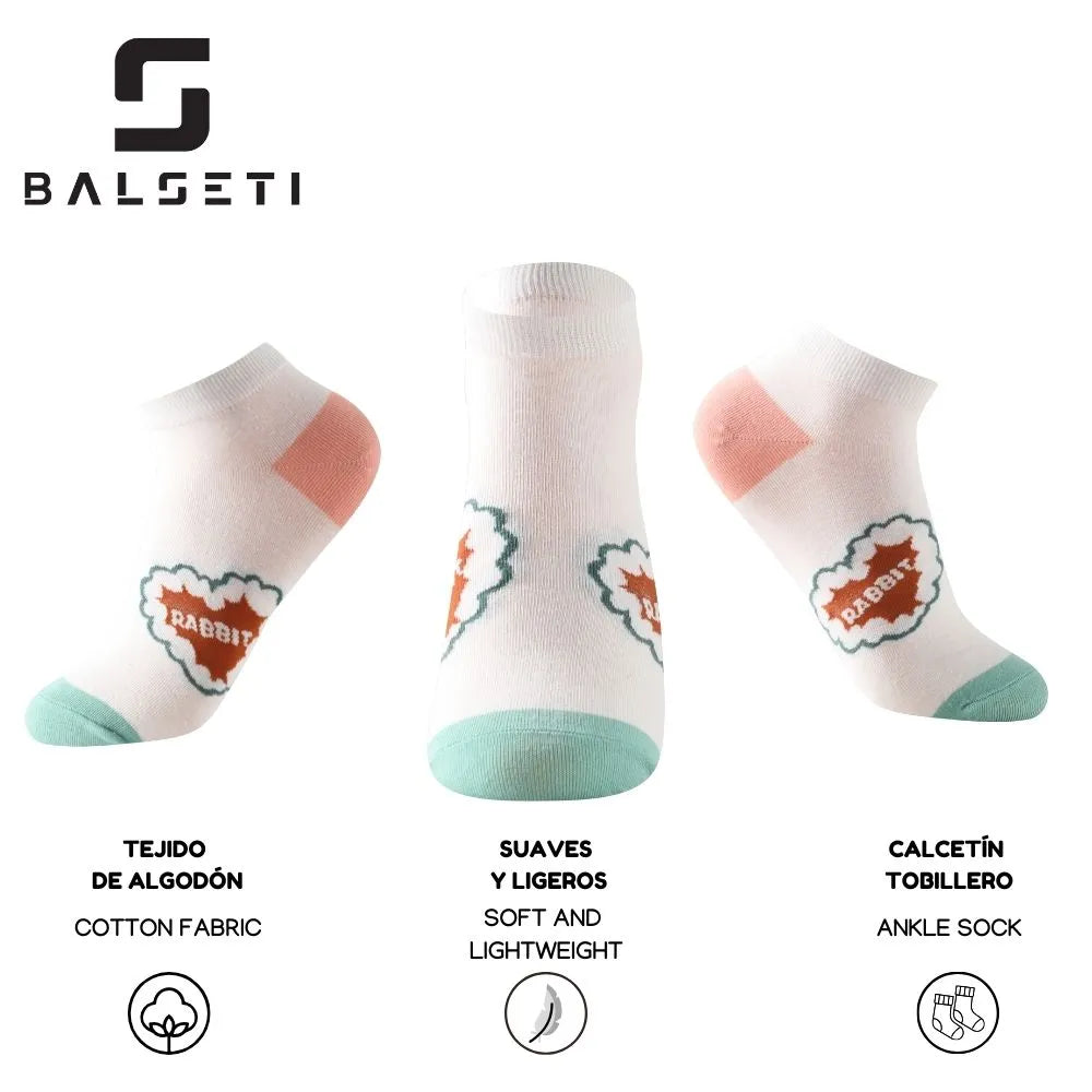 Calcetines tobilleros con estampados divertidos de flores y conejos