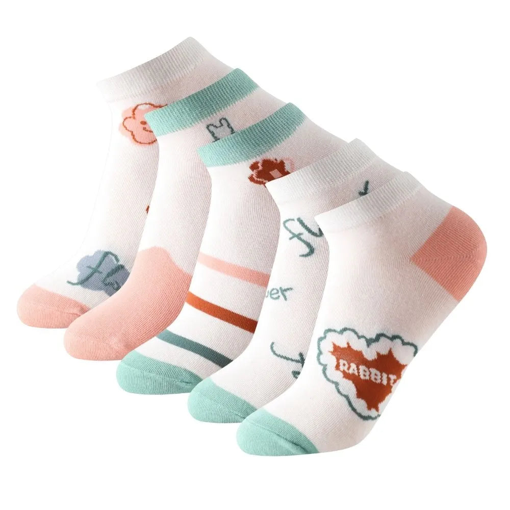 Calcetines tobilleros con estampados divertidos de flores y conejos