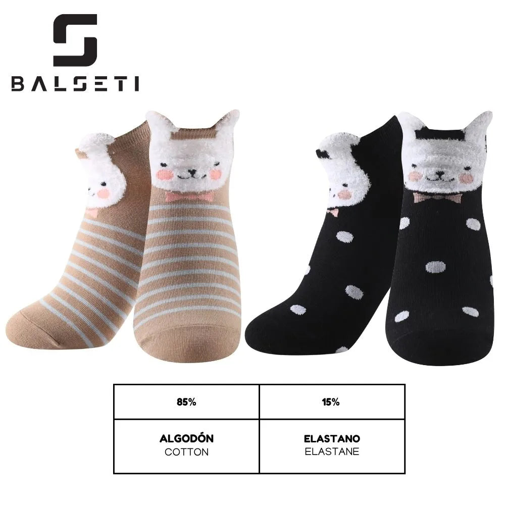 Calcetines tobilleros con estampado de gatitos con rayas y lunares