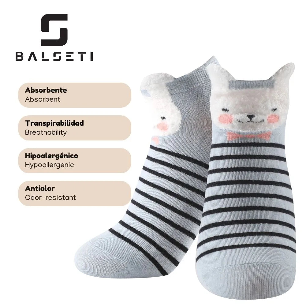 Calcetines tobilleros con estampado de gatitos con rayas y lunares