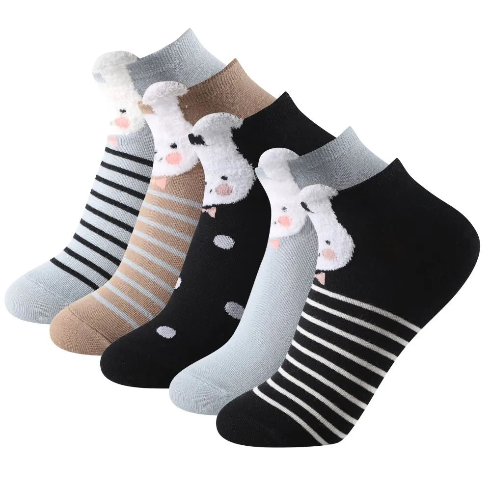 Calcetines tobilleros con estampado de gatitos con rayas y lunares