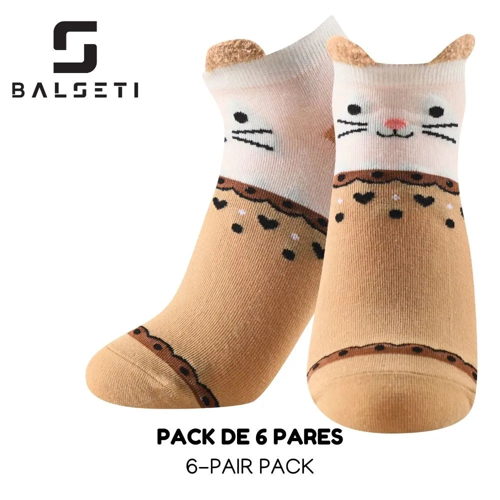 Calcetines tobilleros de gatos con orejitas y corazones