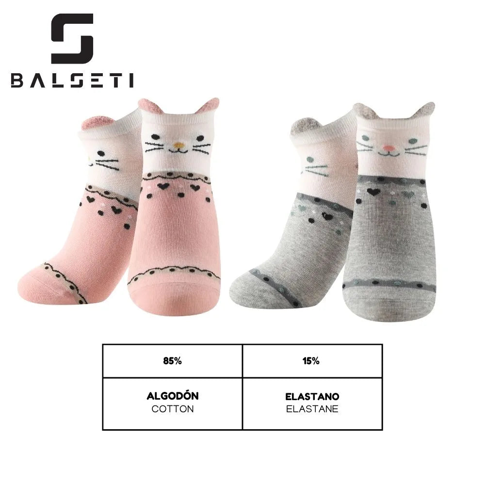 Calcetines tobilleros de gatos con orejitas y corazones