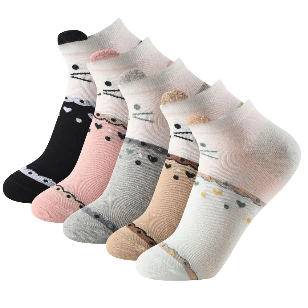 Calcetines tobilleros de gatos con orejitas y corazones