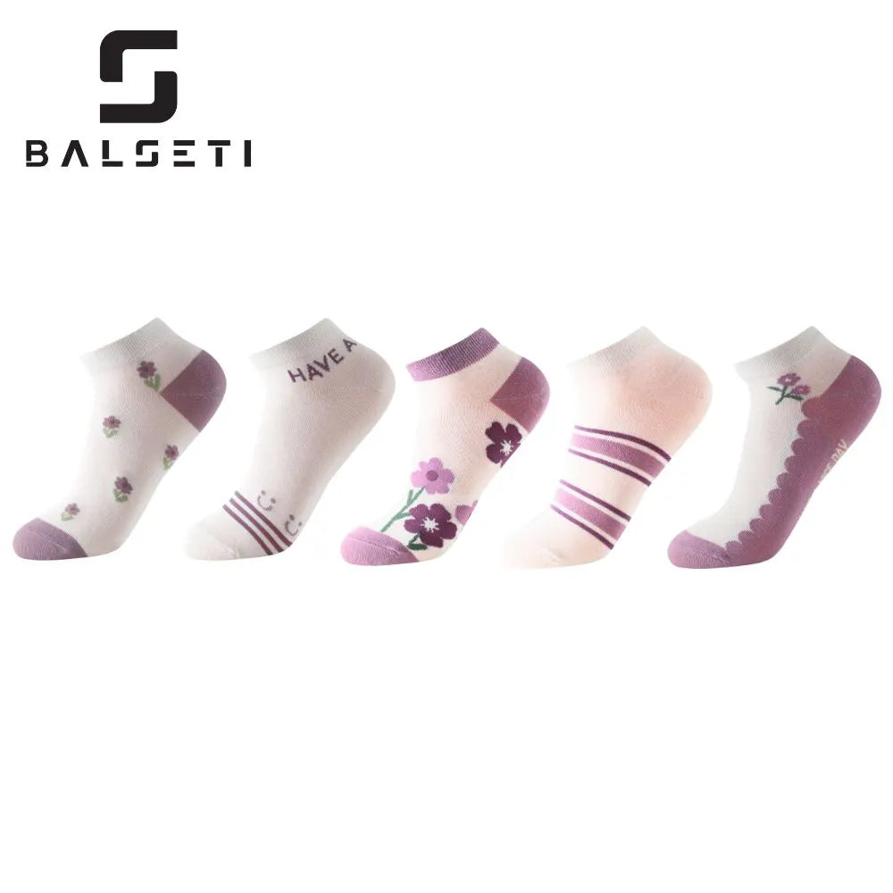 Calcetines tobilleros con dibujos de flores en lila y morado