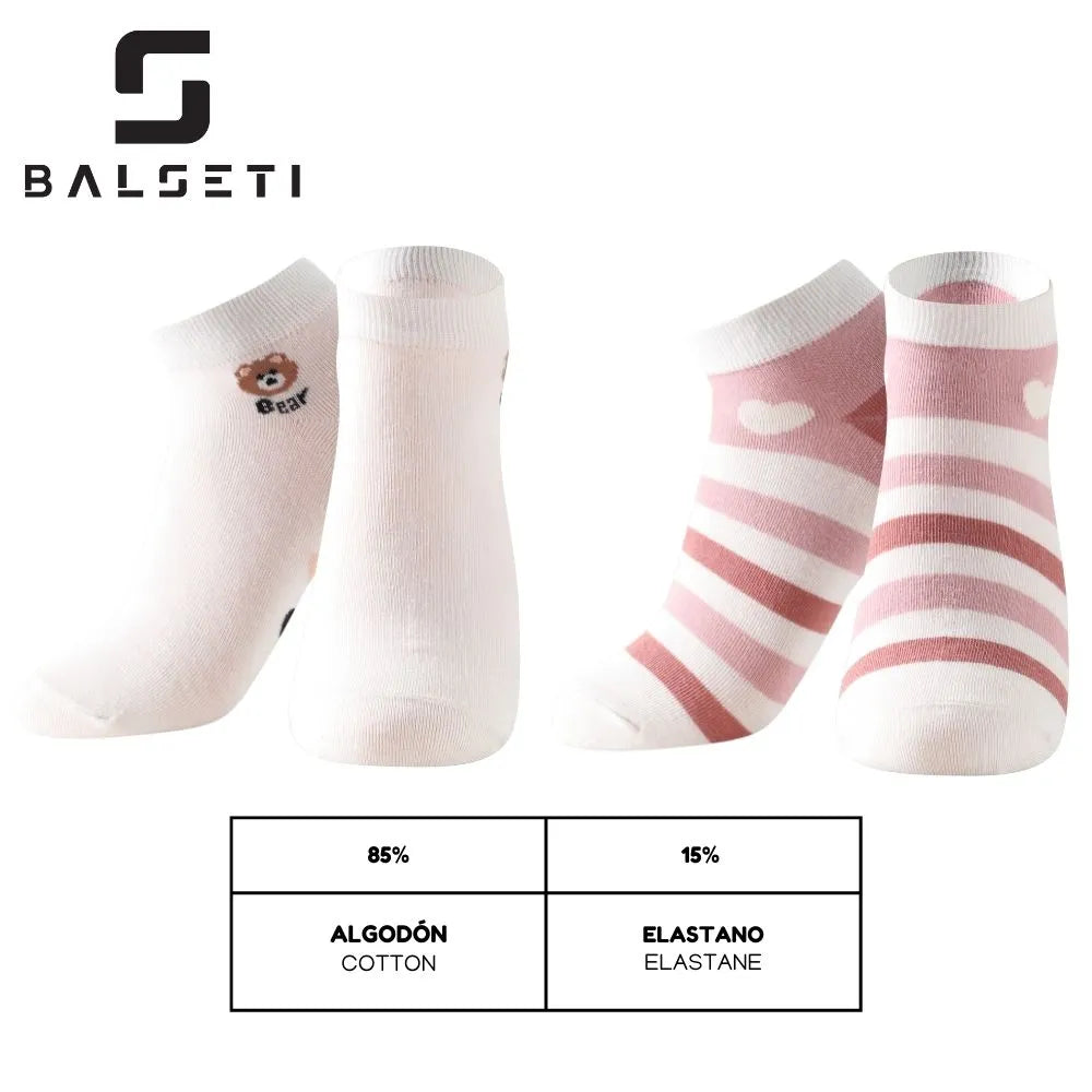 Calcetines tobilleros con dibujos de ositos y rayas