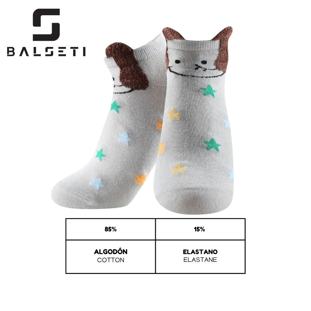 Calcetines tobilleros de gatos con orejitas, estrellas y rayas de colores