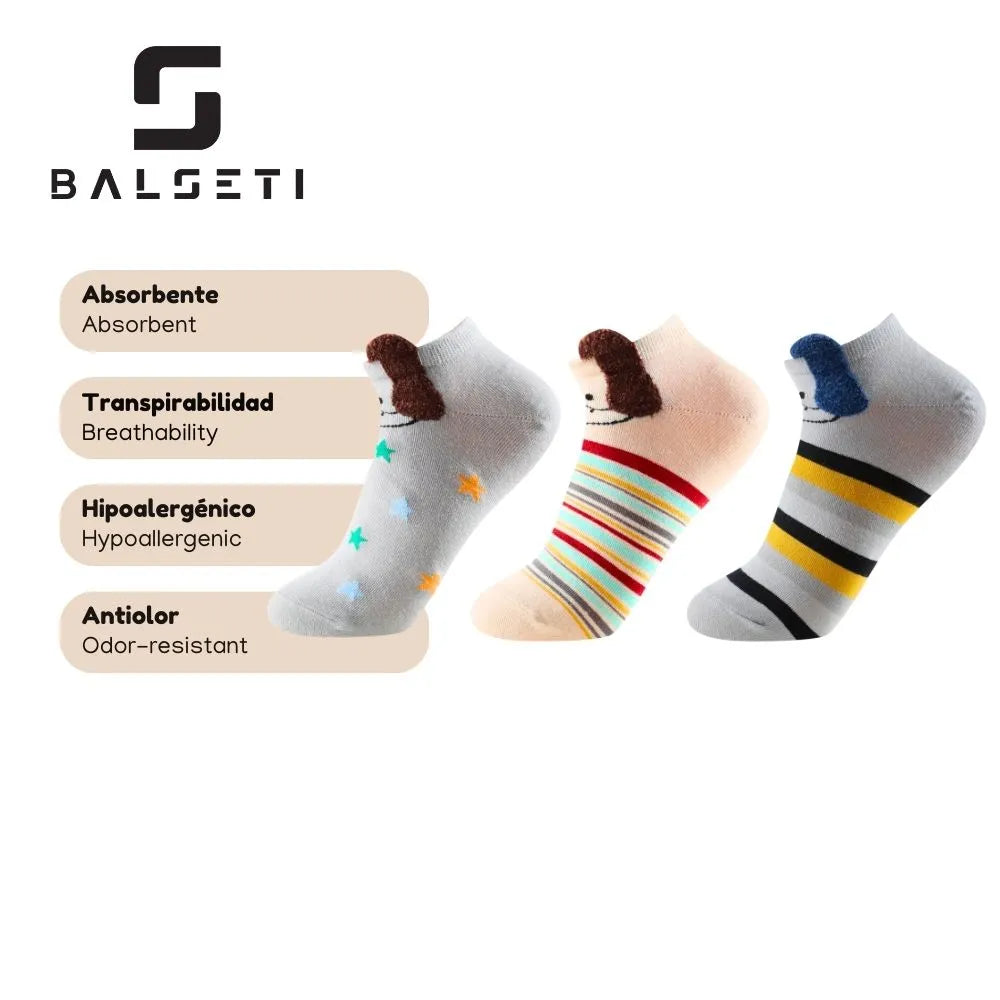 Calcetines tobilleros de gatos con orejitas, estrellas y rayas de colores