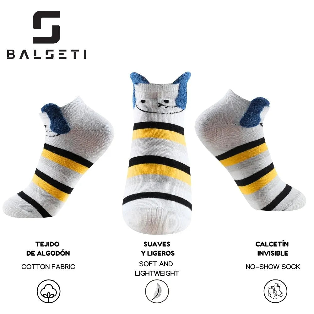 Calcetines tobilleros de gatos con orejitas, estrellas y rayas de colores