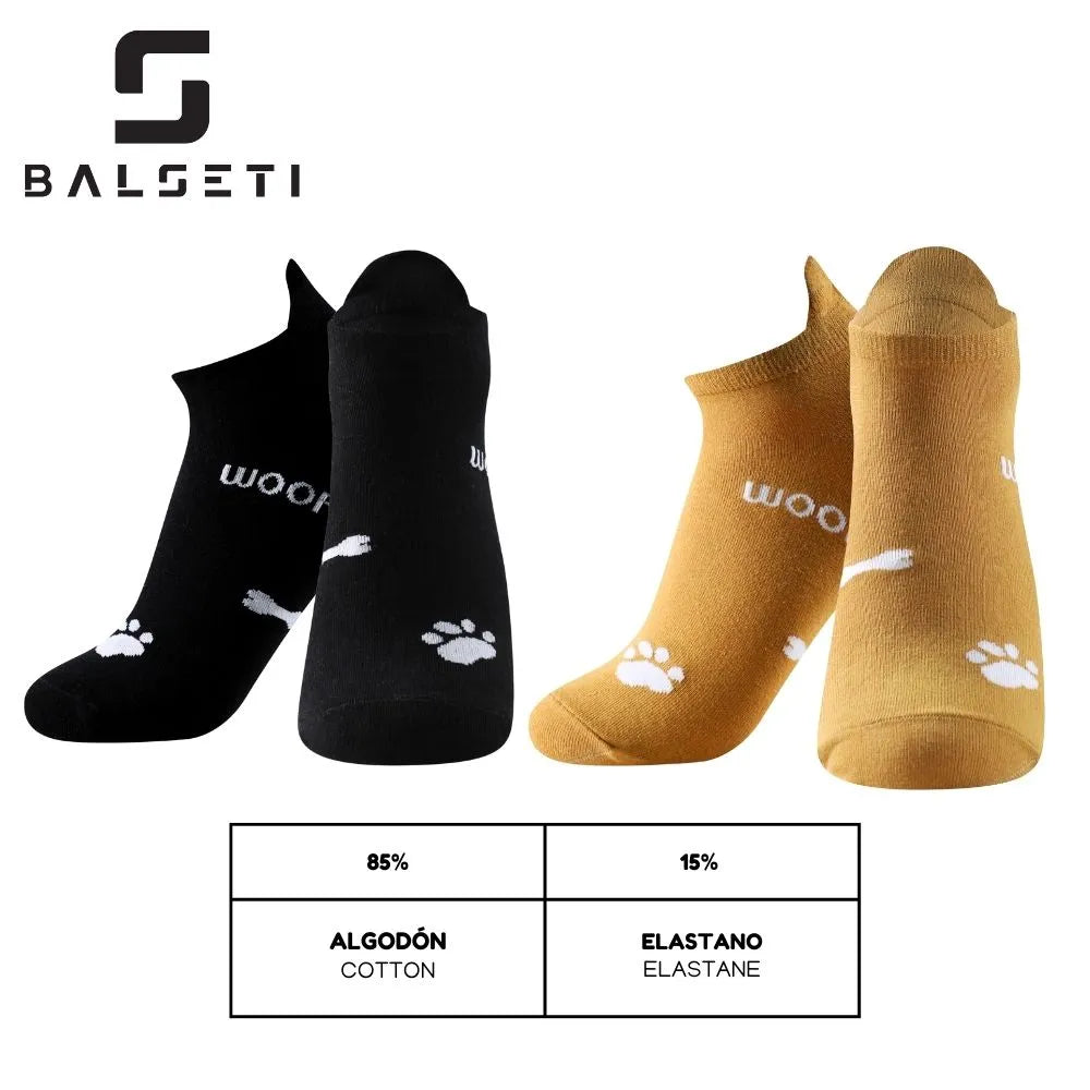 Calcetines tobilleros con estampado de perro, huellas y huesos