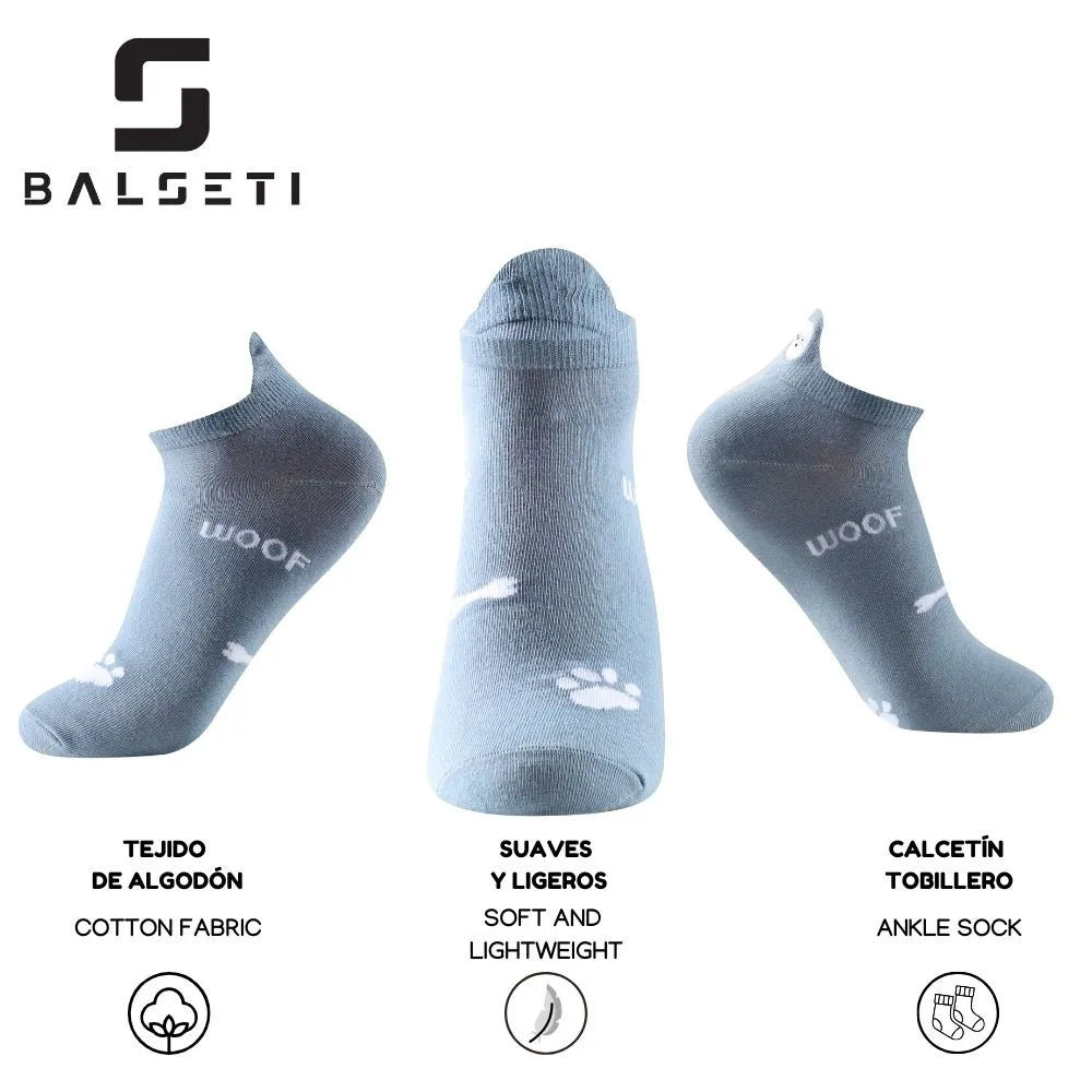 Calcetines tobilleros con estampado de perro, huellas y huesos