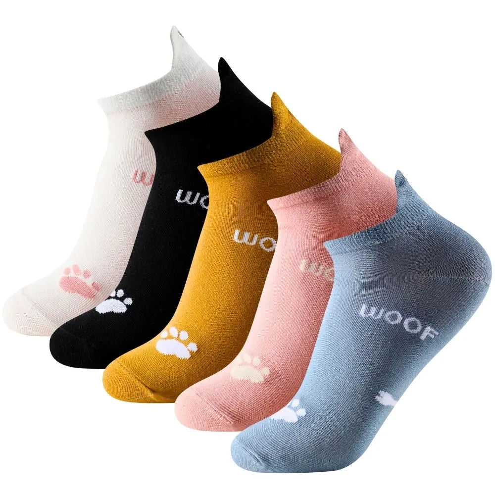 Calcetines tobilleros con estampado de perro, huellas y huesos