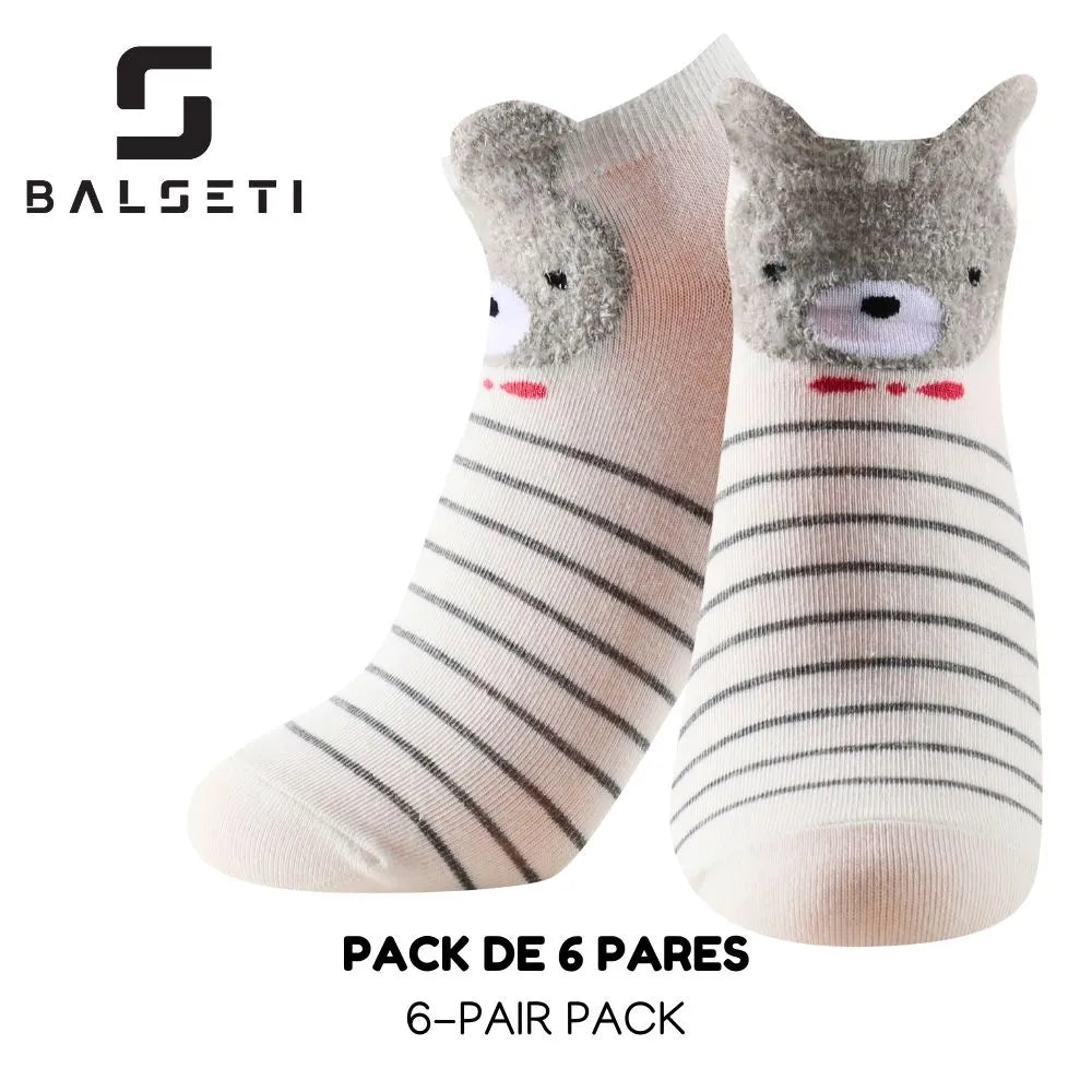 Calcetines tobilleros de osos con orejitas, rayas y estrellas