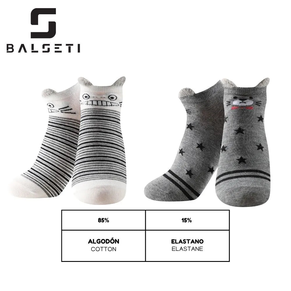 Calcetines tobilleros de osos con orejitas, rayas y estrellas