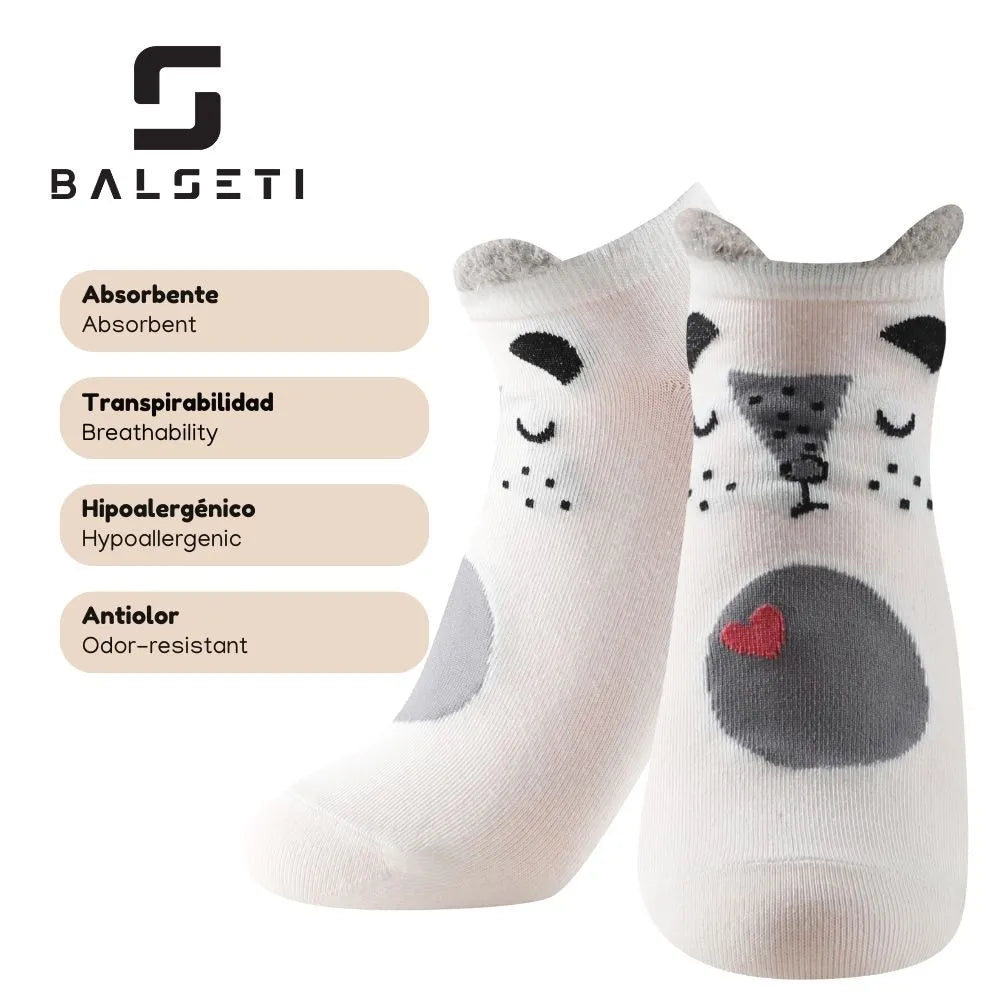 Calcetines tobilleros de osos con orejitas, rayas y estrellas