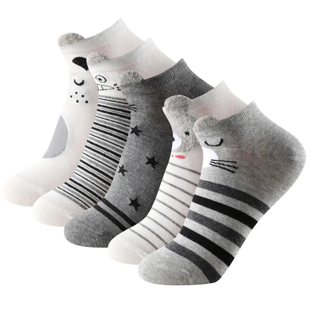 Calcetines tobilleros de osos con orejitas, rayas y estrellas