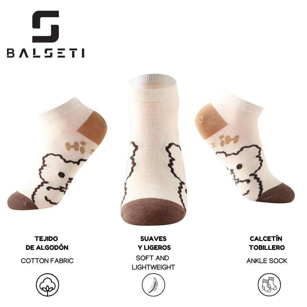 Calcetines tobilleros con dibujos de ositos y rayas