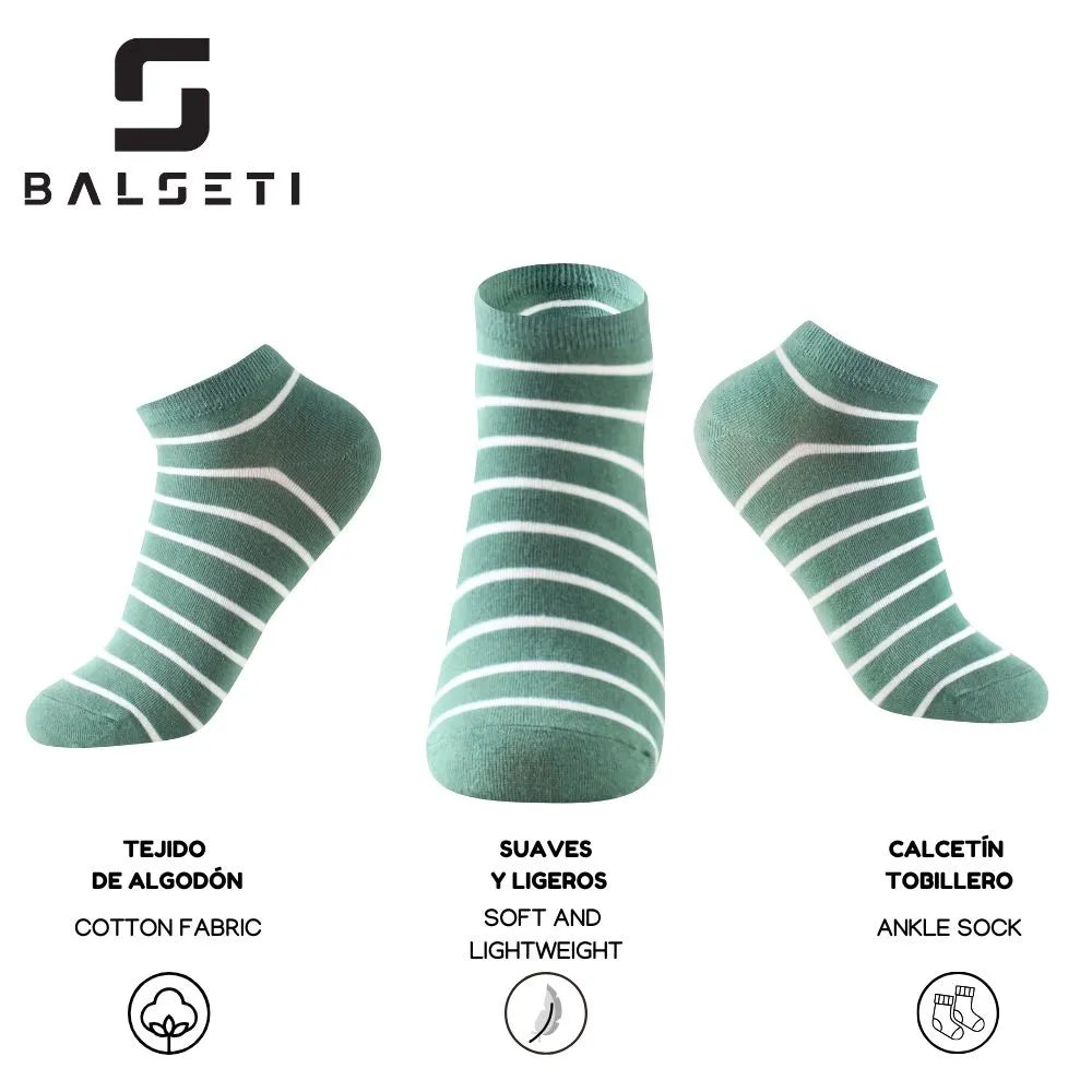Calcetines tobilleros coloridos con rayas blancas