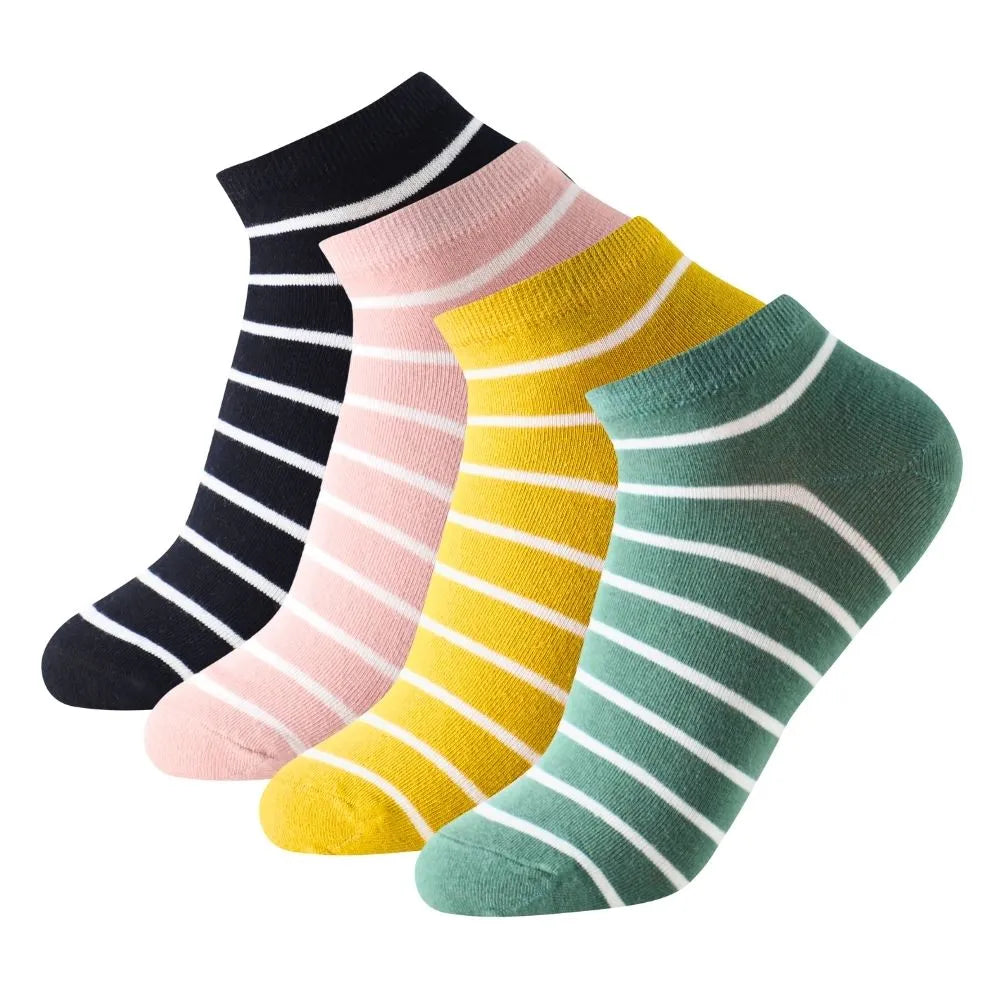 Calcetines tobilleros coloridos con rayas blancas