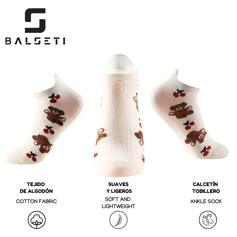 Calcetines tobilleros a rayas con estampado de ositos