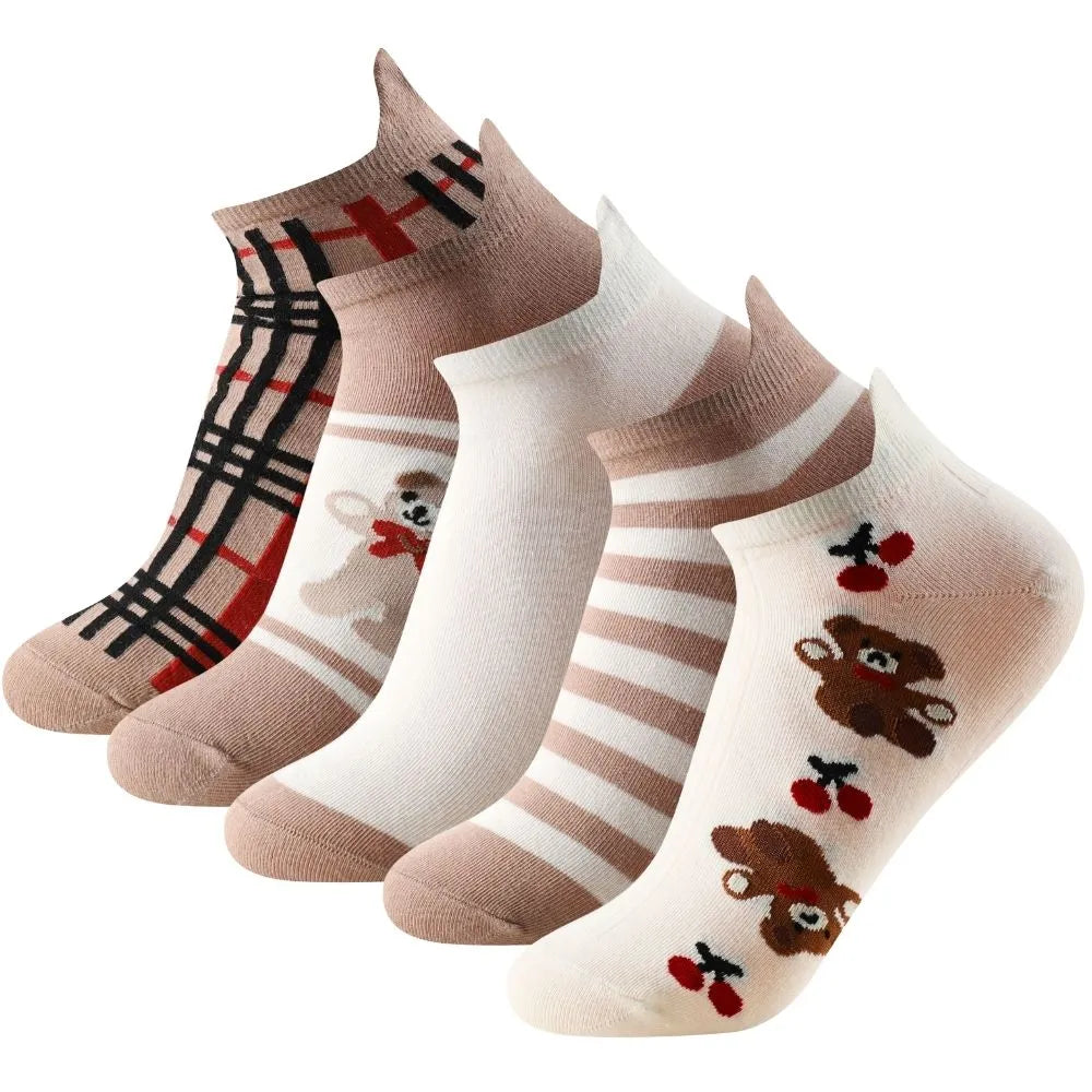 Calcetines tobilleros a rayas con estampado de ositos