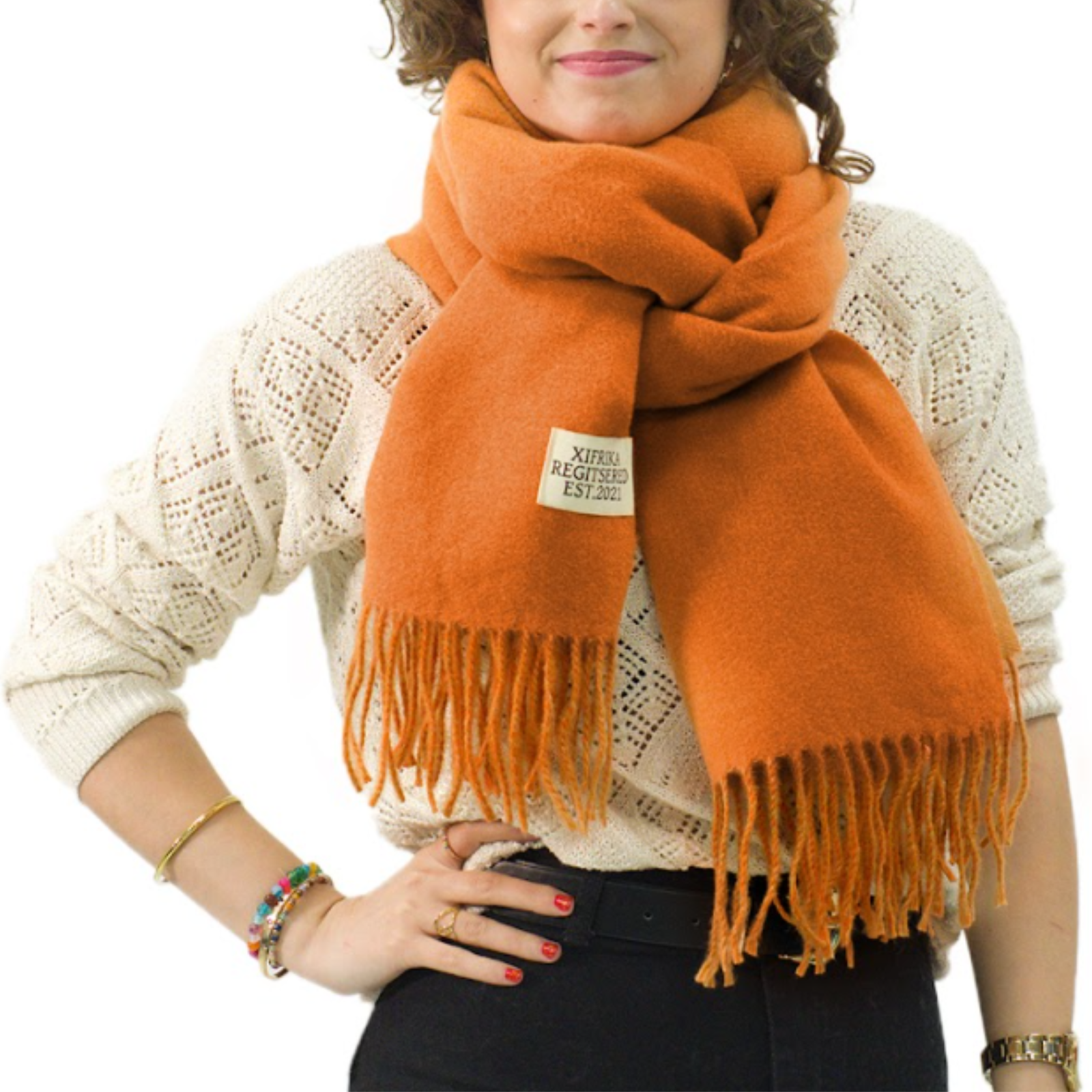 Bufanda Larga para Mujer con Flecos Naranja