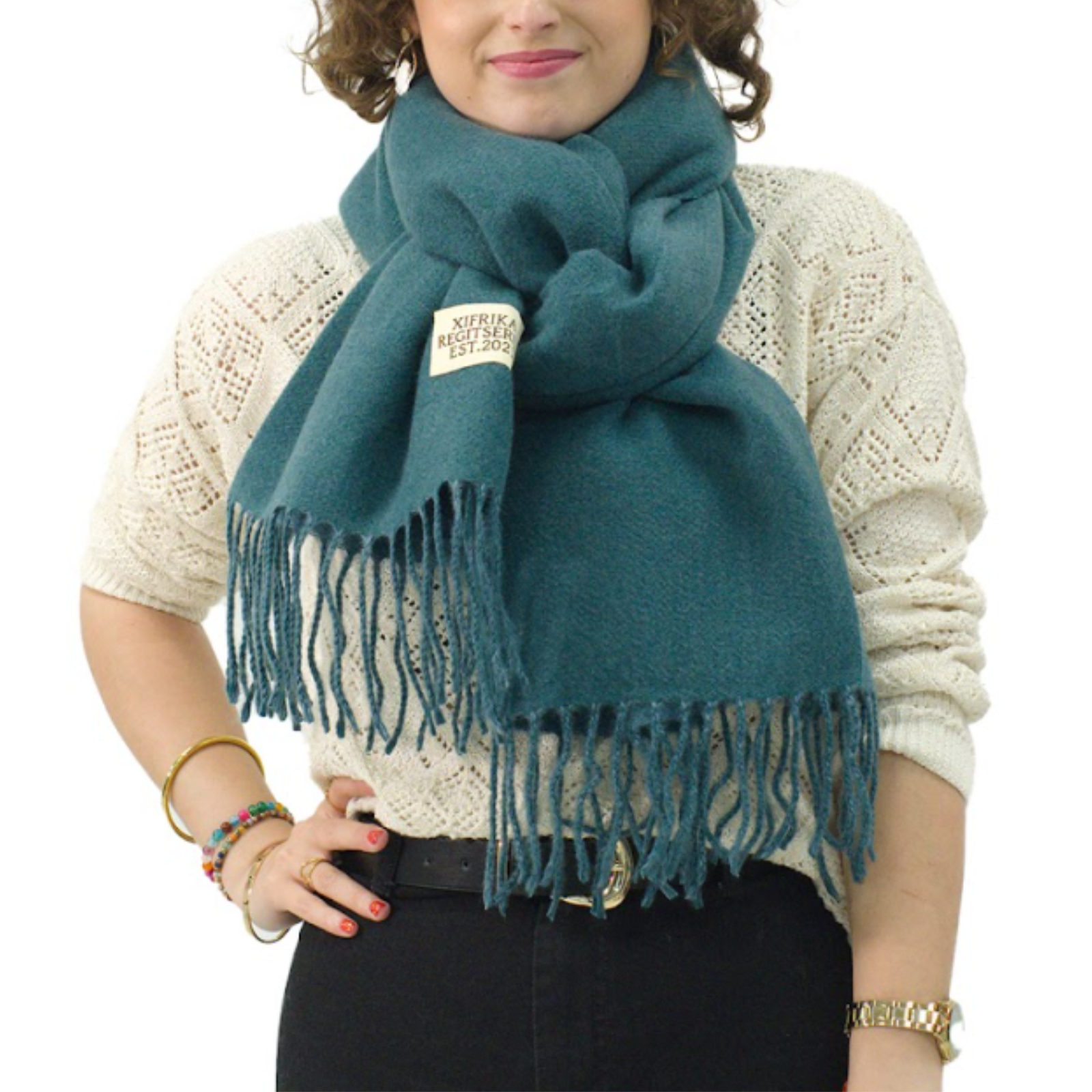 Bufanda Larga para Mujer con Flecos Aquamarina