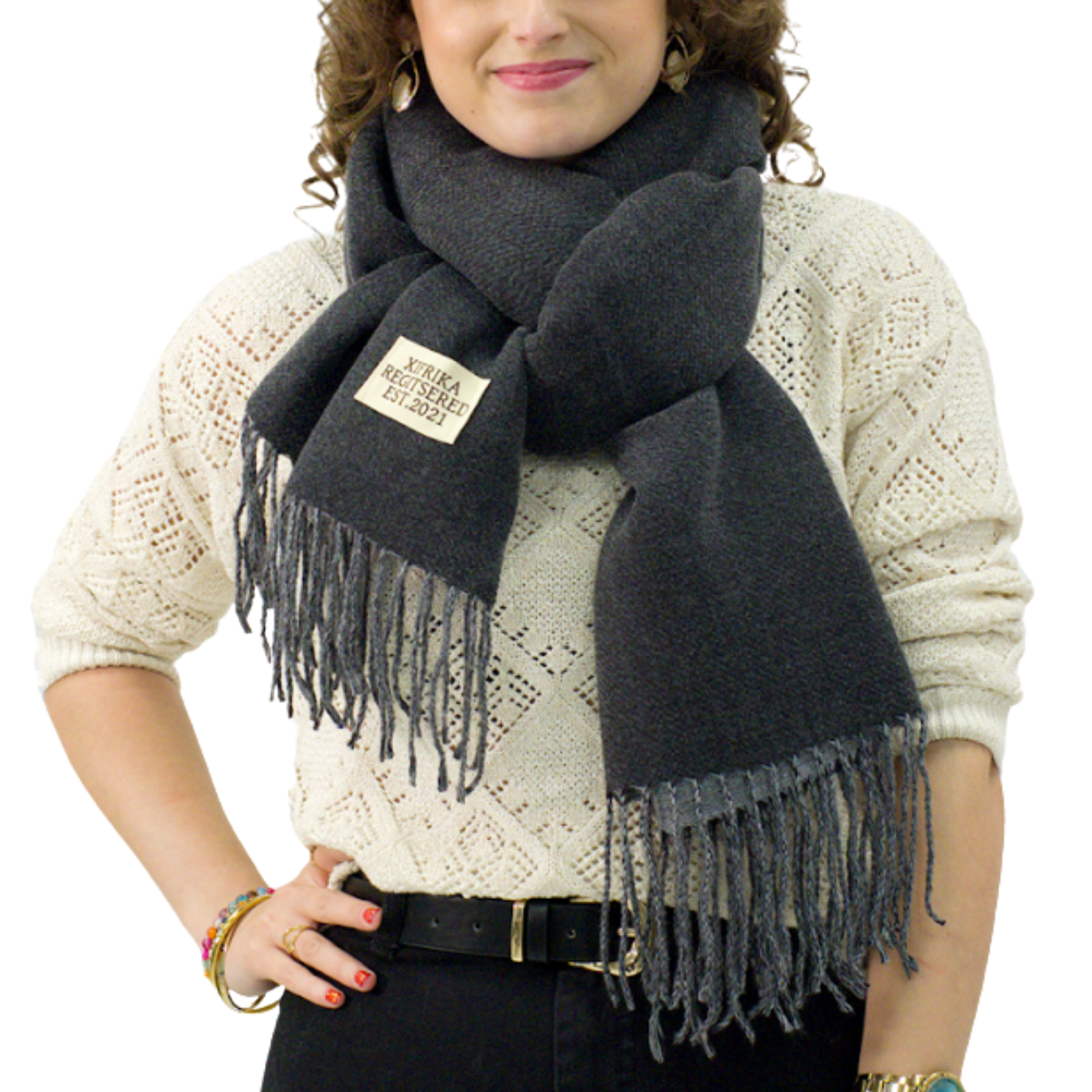 Bufanda Larga para Mujer con Flecos Negro