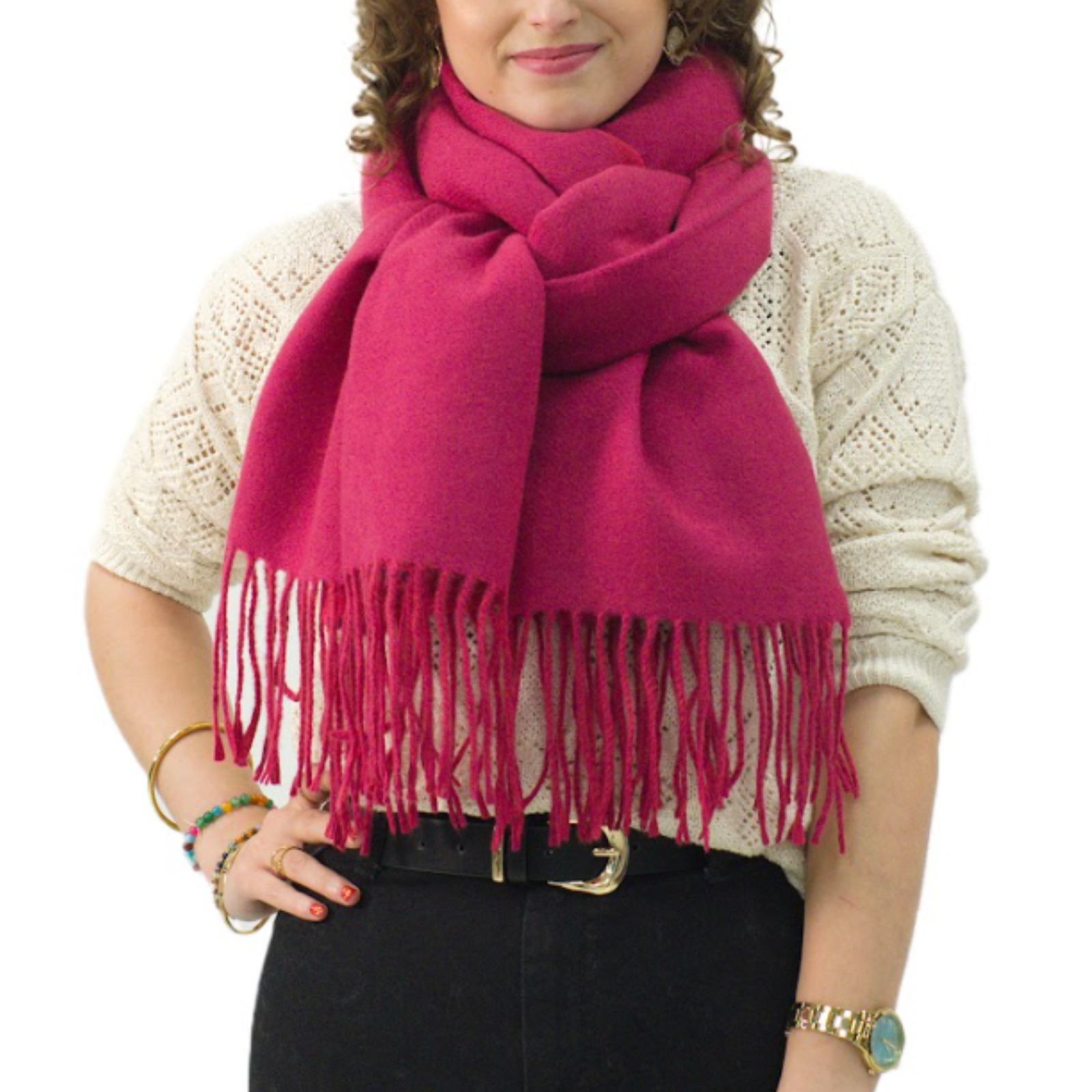 Bufanda Larga para Mujer con Flecos Fucsia