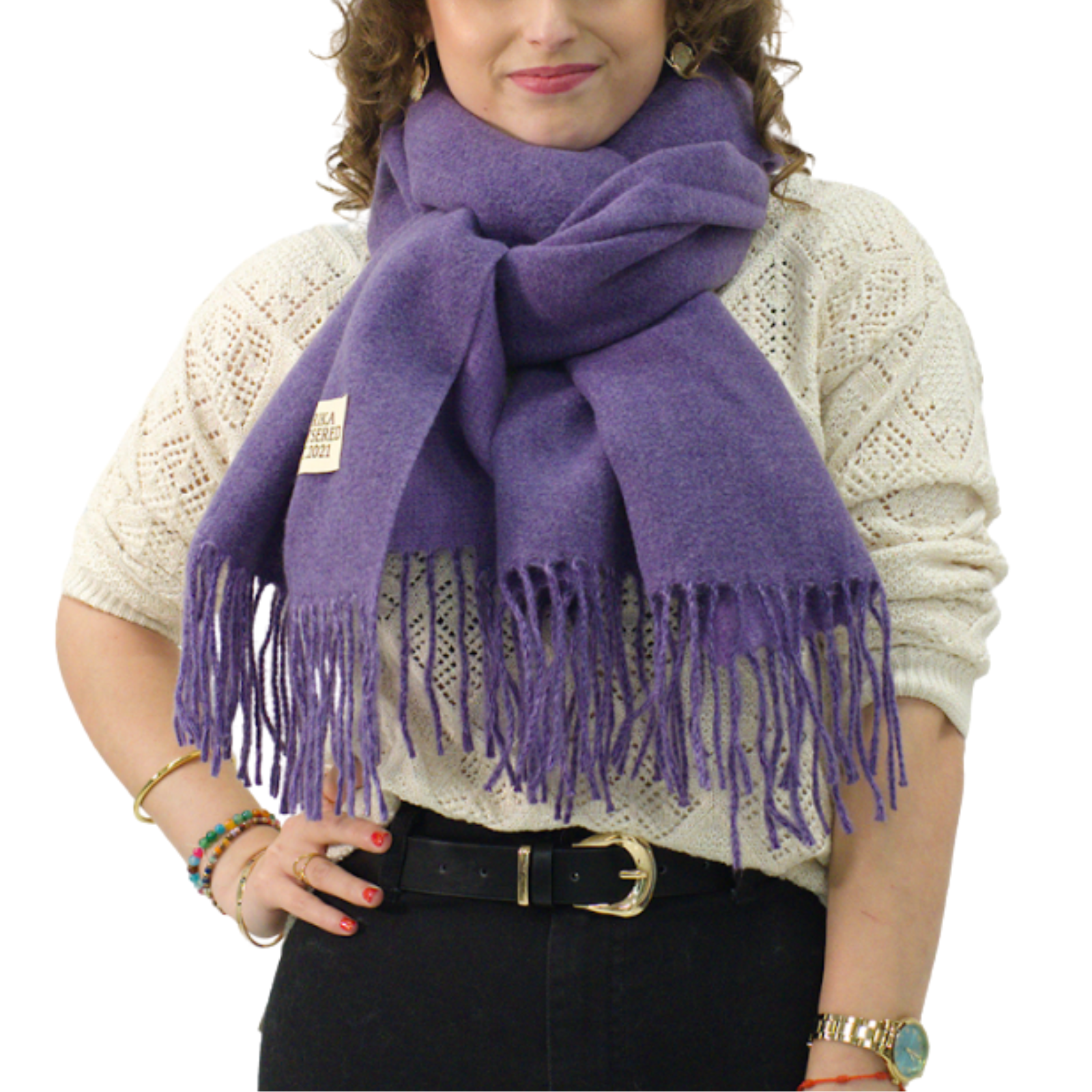 Bufanda Larga para Mujer con Flecos Morada