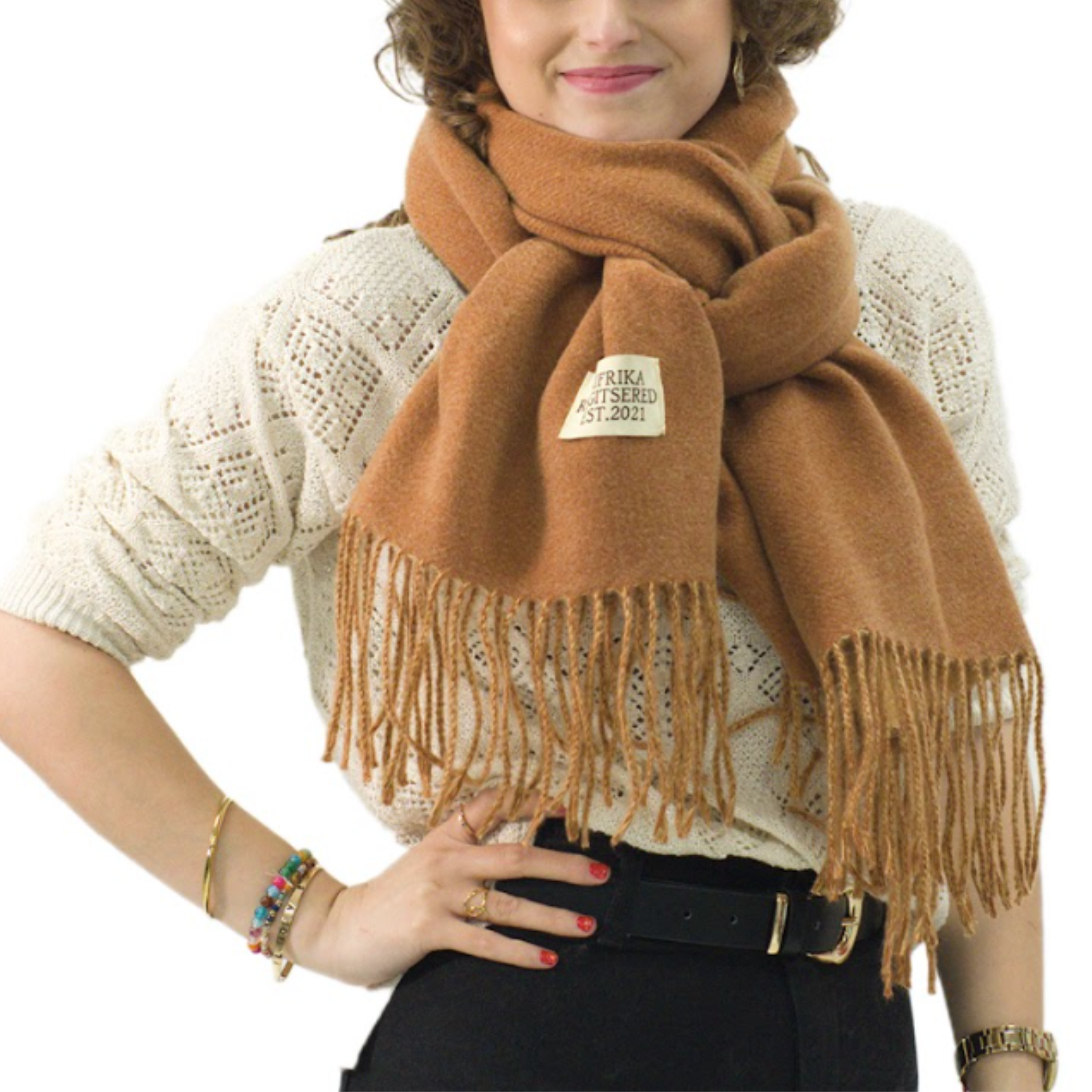 Bufanda Larga para Mujer con Flecos Marrón Fuerte