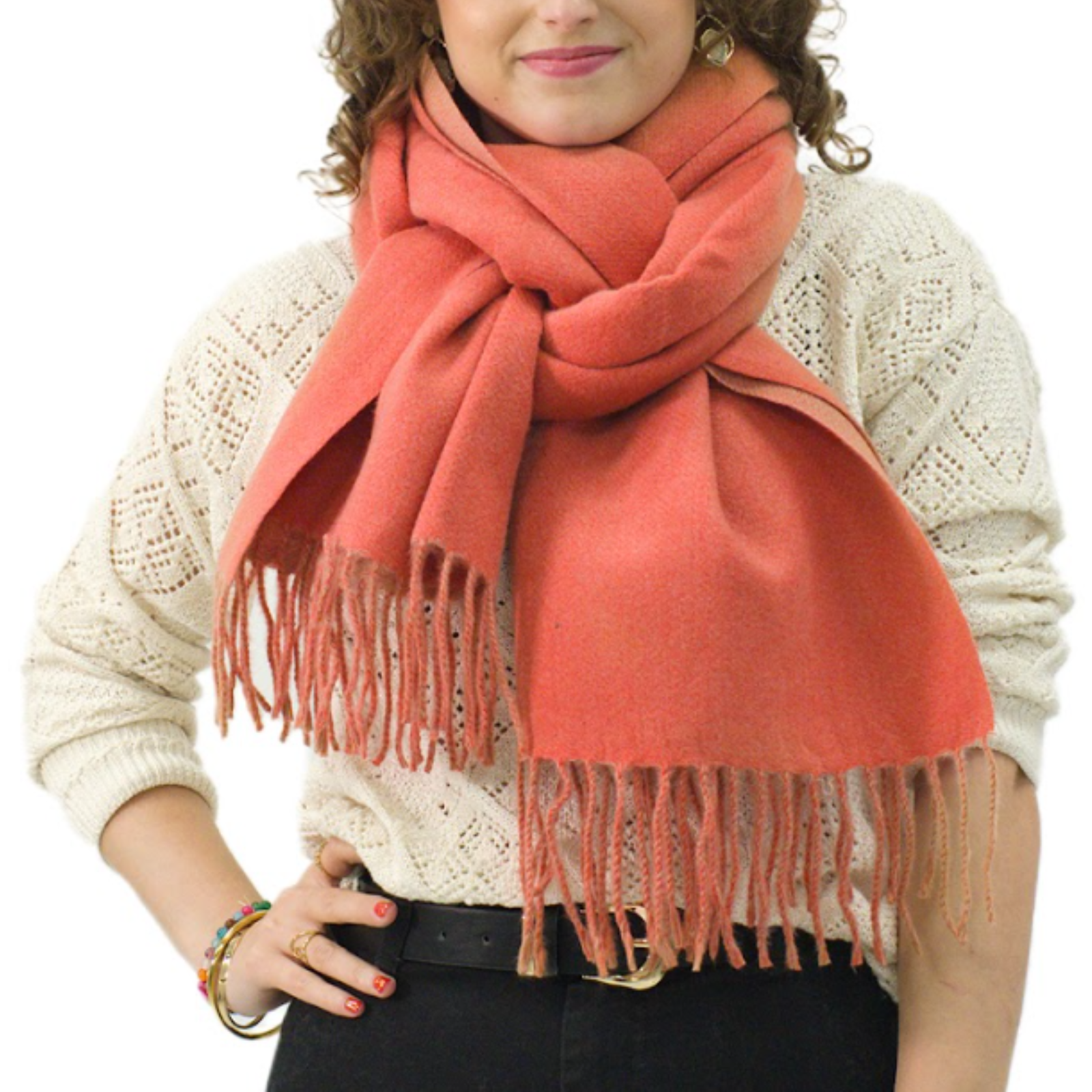 Bufanda Larga para Mujer con Flecos Teja
